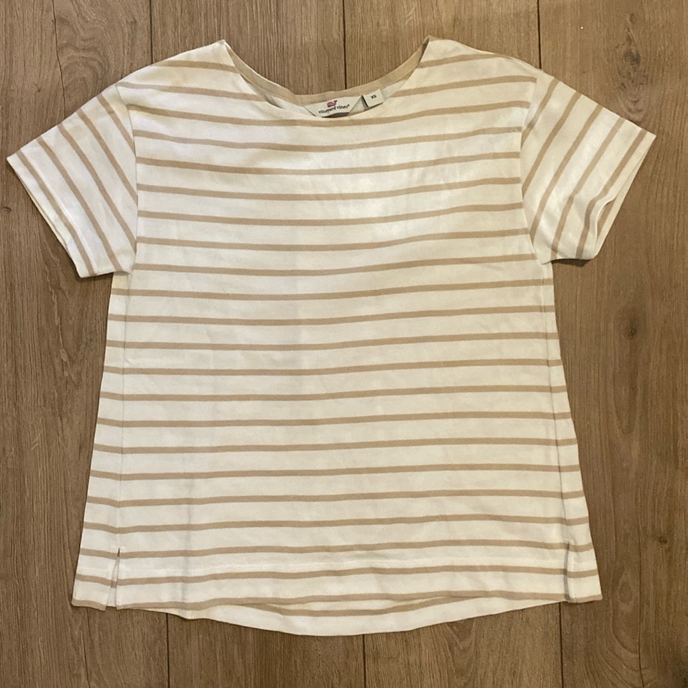 Vineyard Vines Women's Short Sleeve Tee Tan and White Stripes size XS